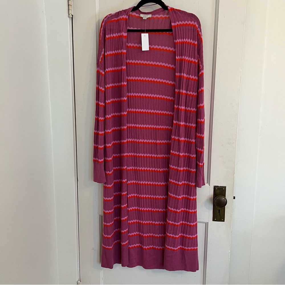 Long sleeve long stripped chevron sweater cardigan